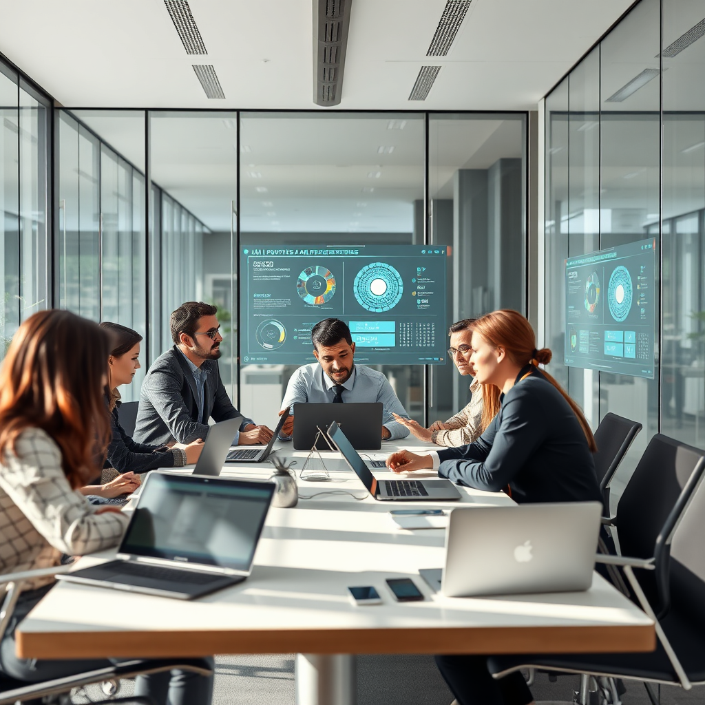 Team collaborating in a modern AI workspace